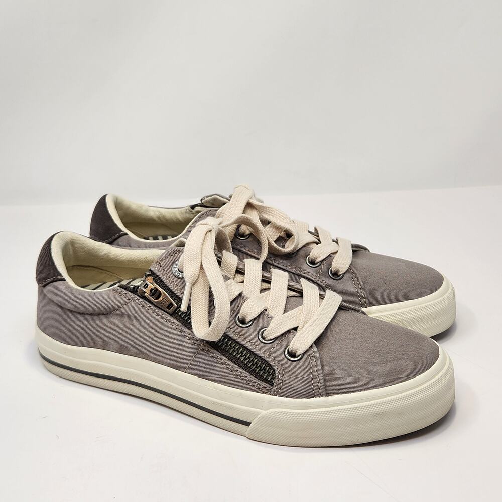 Taos Z Soul Gray Canvas White Sneakers Women Size 6 Comfort Casual Lace Up Zip